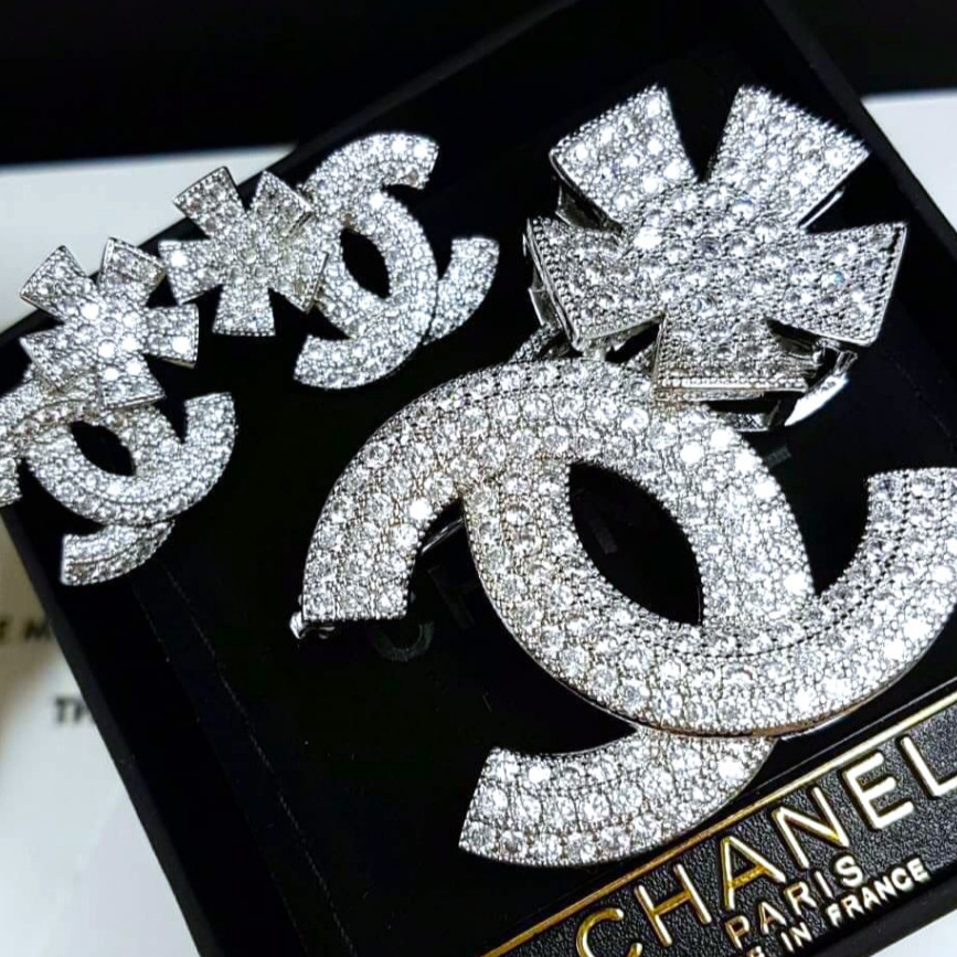 [JPT]งานจริงขาวใสเหมือนในรูป เข็มกลัด cc เซ็ต ต่างหู เพชร CZ งาน S925 แท้