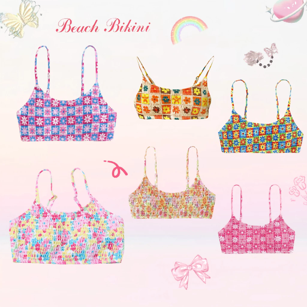 💗ส่งไวจากไทย💗ชุดว่ายน้ำท็อปส์ซู bikini top ลายดอกไม้ ผ้ายับ หลายสี เหมาะสำหรับชายหาด