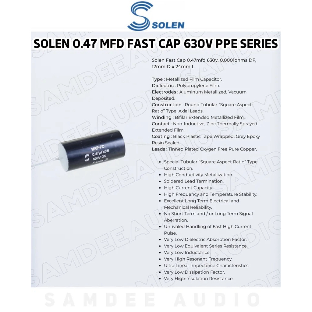 (ราคาต่อ1ชิ้น) Solen 0.47 mfd Fast Cap 630V PPE Series