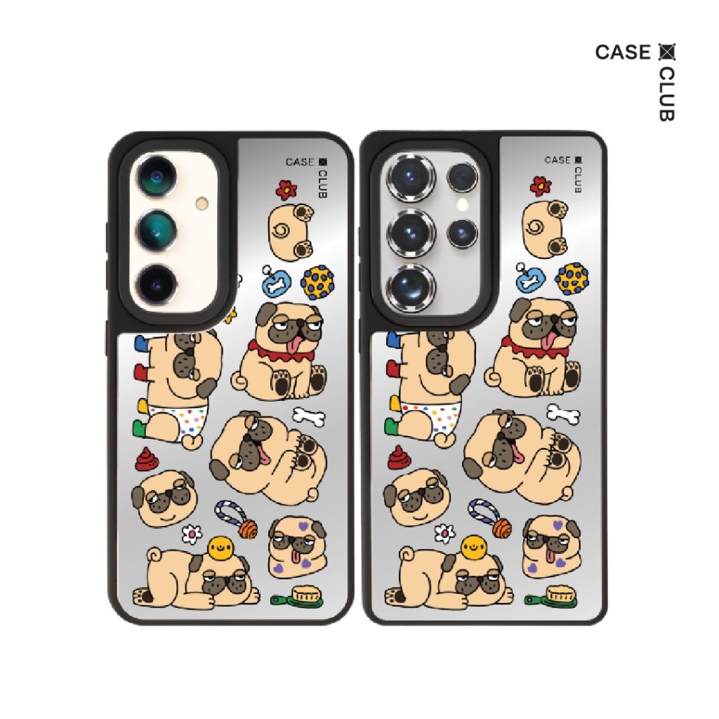 CaseClub เคส ซัมซุง เคส Samsung เคส กระจก ลาย Baby Pug สำหรับ Galaxy S25 Ultra / S25 / S24 Ultra / S