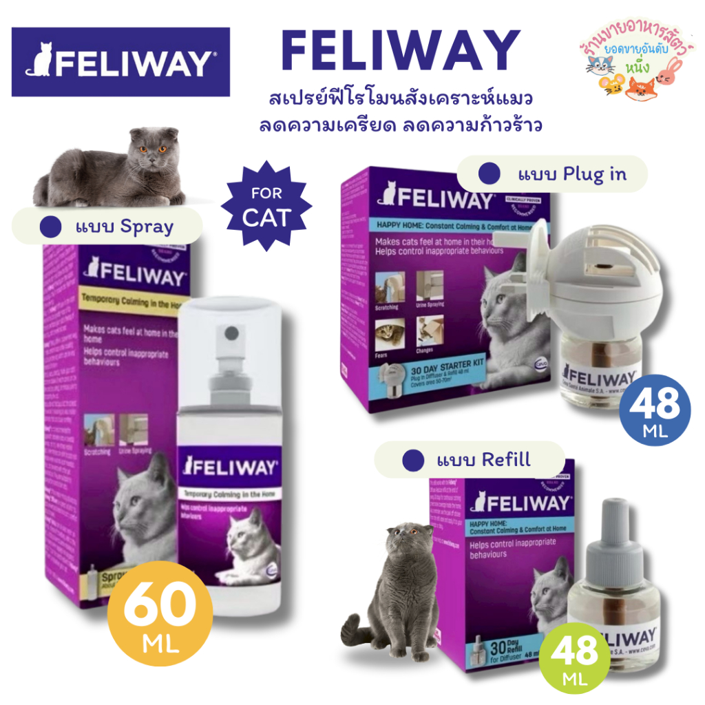 Feliway ฟีโรโมน Diffuser plug and spray for cat ดูแลพฤติกรรมแมวและลดความเครียดสำหรับแมว