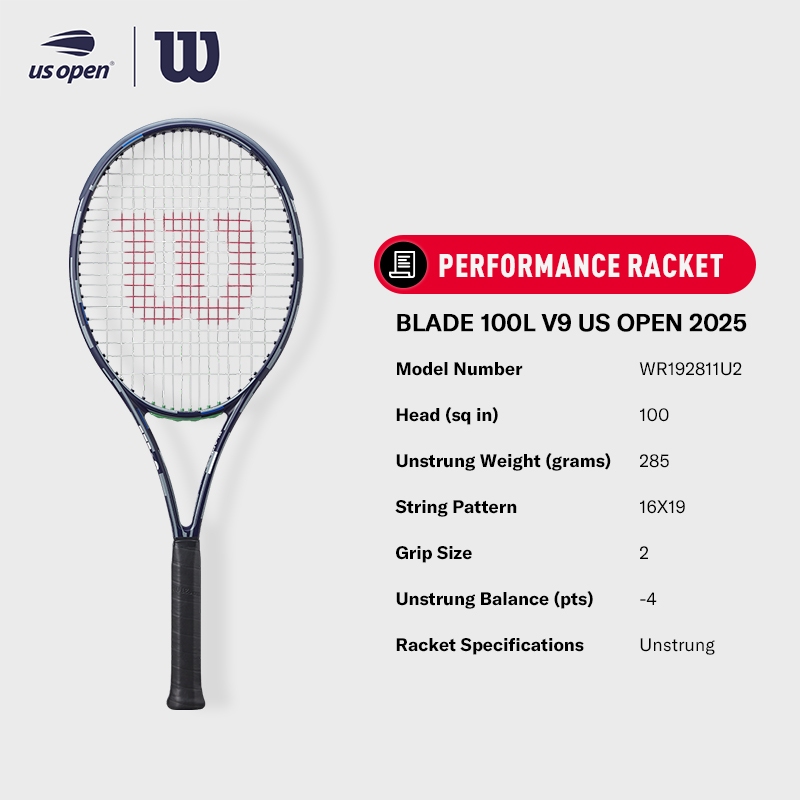 Wilson BLADE 100L V9 US OPEN 2025 ไม้เทนนิส Unstrung WR192811U2 Official Store — صورة 7