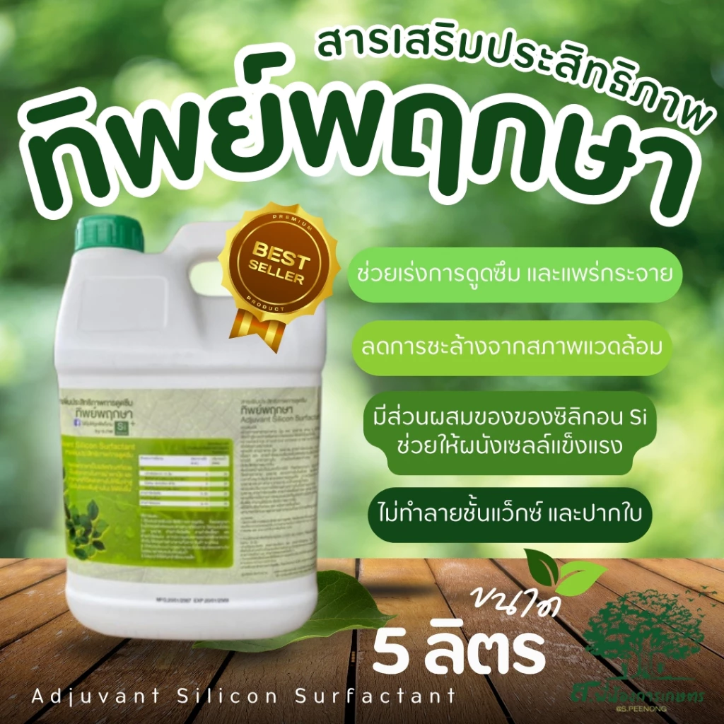 สารจับใบ ทิพย์พฤกษา ขนาด5 ลิตร สารเพิ่มประสิทธิภาพการดูดซึม ยาจับใบฝาเขียว ช่วยแพร่กระจายสารอาหารและยาที่ฉีดบนใบได้ดี