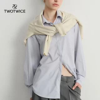 Twotwice - Oversized Tw Shirt - เสื้อเชิ้ต Oversized ปักโลโก้