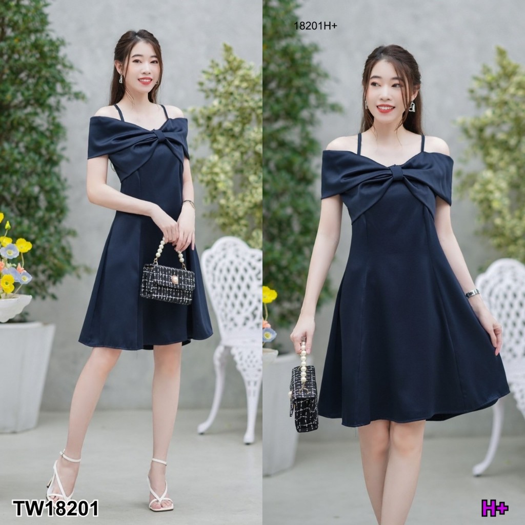 TwinsShopVip💗พร้อมส่ง TW18201 เดรสสายเดี่ยว อกโบว์ .. - รูปที่ 2