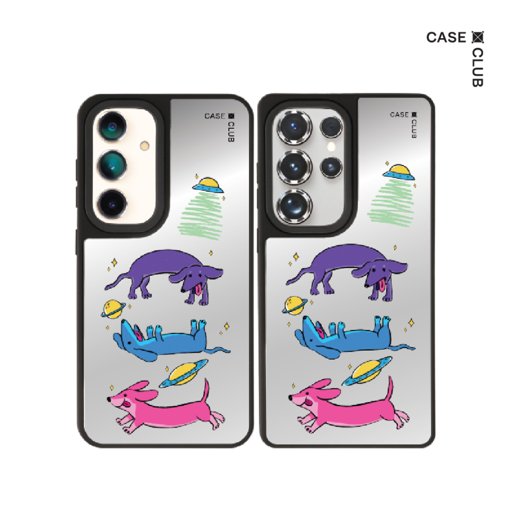 CaseClub เคส ซัมซุง เคส Samsung เคส กระจก ลาย Space Dachshund สำหรับ Galaxy S25 Ultra / S25 / S24 Ul