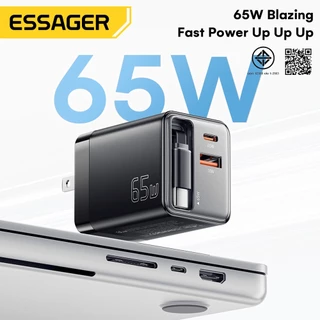 Essager เครื่องชาร์จ USB Type C 65W พร้อมสายเคเบิล อะแดปเตอร์ชาร์จเร็ว USB C สำหรับโทรศัพท์ แล็ปท็อป GAN SOC