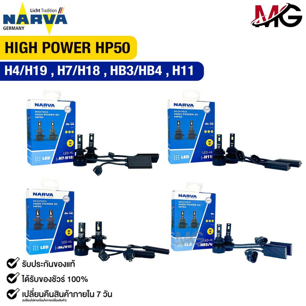 หลอดไฟหน้ารถยนต์ NARVA  6500K LED H4/H19 , H7/H18 , HB3/HB4 , H11 รุ่น NARVA HIGH POWER HP50