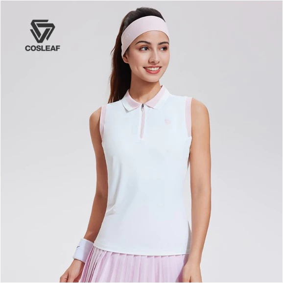 Cosleaf เสื้อโปโลออกกำลังกายPickeball แบดมินตันผู้หญิง แขนกุดคอปกมีซิปครึ่งตัวทรงบางสบายผ้าไม่บาดผิว พร้อมส่ง