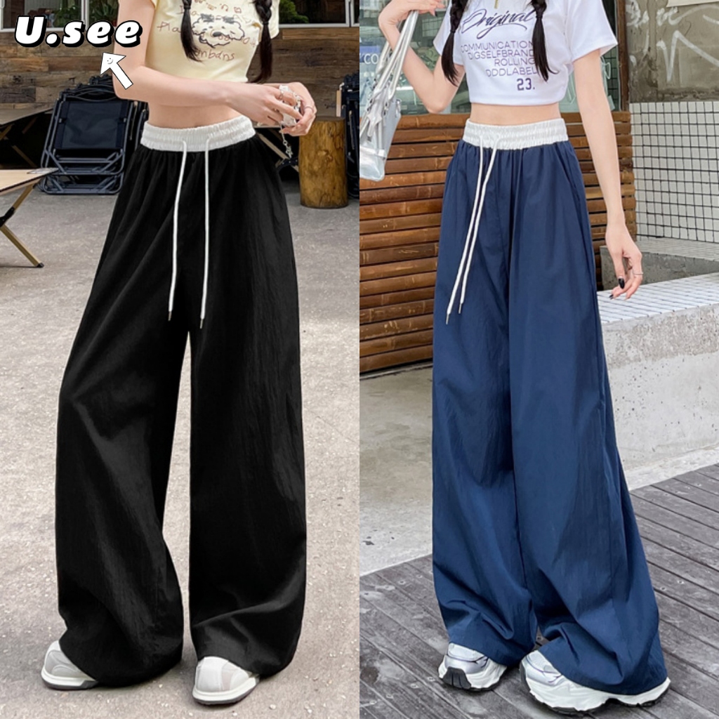 กางเกงกีฬา กางเกงขายาวผู้หญิง สไตล์ลำลอง สีพื้ร สีสวยขับผิว#1249