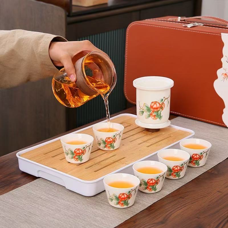 ชุดแก้วนำ้ชามีจานรอง ลายดอกไม้กล่องละมีถ้วย6ใบจาน6ใบแก้วสูง5.5ซมกว้วง6.5ซม(XIAOBD) - รูปที่ 7