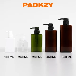 ขวดปั๊มสบู่เหลว PET ทรงเหลี่ยม 100ml-650ml ขวดใส่แชมพู โลชั่น ขวดรีฟิล สีชา เขียว ขาว ใส PACKZY พร้อมจัดส่ง