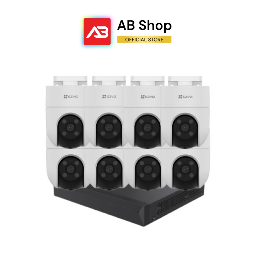 EZVIZ ชุดกล้องวงจรปิด WIFI 8 ตัว 5 ล้านพิกเซล รุ่น H8C Pro (5MP) + CS-X5S-R100-8W (Dual Light หมุนได
