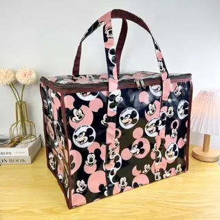 กระเป๋าผ้าเคลือบกันน้ำ ซิบรอบ ทรงกล่อง ไซส์ XL ขนาด กว้าง 21" สูง 16" หนา 12" ใส่เสื้อผ้าได้ 15 ชุดขึ้นไป #กล่อง XL