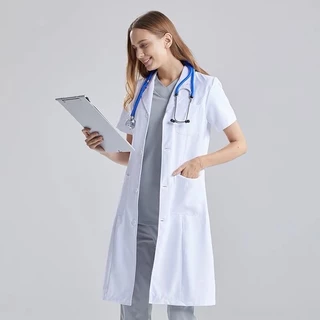 ชุดกาวน์คลุม ชุดกาวน์แพทย์ตัวยาวแขนยาว เสื้อกาวน์ Lab coat S/M/L/XL ผ้านิ่ม