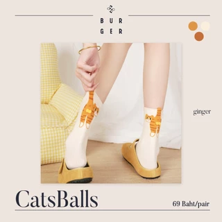 CatsBalls ถุงเท้าแฟชั่นครึ่งแข้ง ลายไข่น้อนแมว 3 แบบ น่ารัก ราคาถูก คุณภาพดี