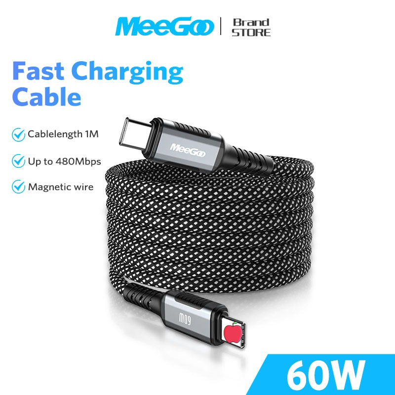 MEEGOO 30W 60W สายชาร์จเร็ว 1M สายเคเบิลข้อมูลแม่เหล็ก C to C/C to L charging cable สําหรับมือถือ