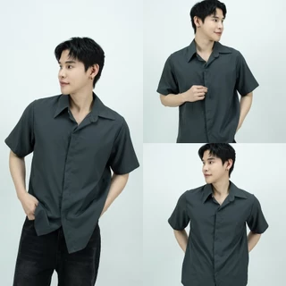 [ส่งทันที กทม.1 วัน] S5: เสื้อเชิ้ตแขนสั้นสีพื้น รุ่นสาบซ้อน เชิ้ตสไตล์เกาหลี มีไซส์ คุณภาพดี เสื้อเชิ้ตผู้ชาย