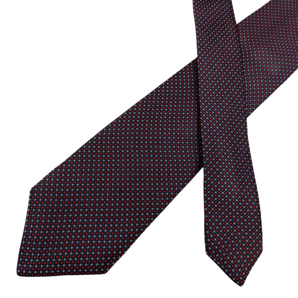 เนคไท Hugo Boss Silk Navy Red Dot Geometric Italy เนคไทแบรนด์เนม ของแท้
