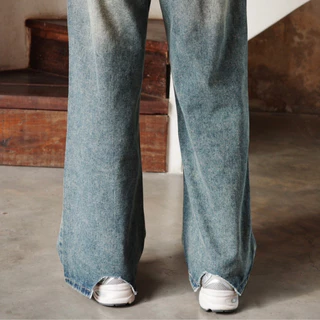 HIMSELF RETRO WIDE JEANS ยีนส์ผู้ชายทรงหลวม เอวสูง ขากระบอกขาตรง ผ้าใส่สบาย ทรงวินเทจแต่งตัวง่าย
