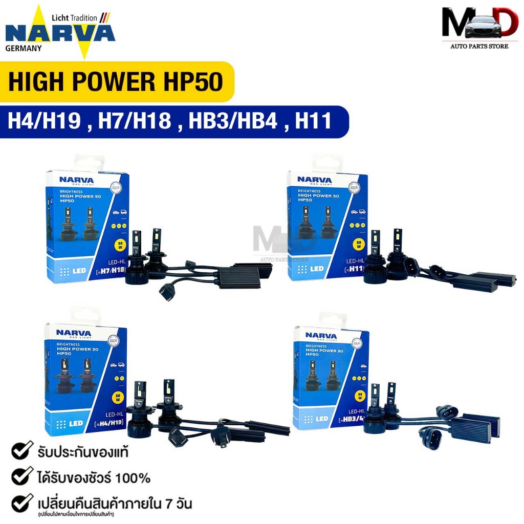 หลอดไฟหน้ารถยนต์ NARVA  6500K LED H4/H19 , H7/H18 , HB3/HB4 , H11 รุ่น NARVA HIGH POWER HP50