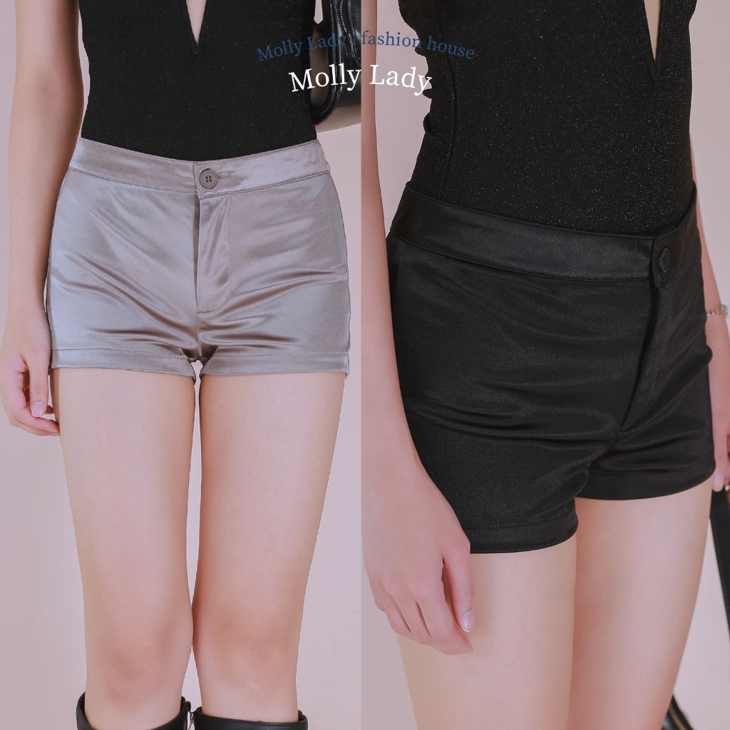 Molly Lady ❤️ Glossy shorts กางเกงขาสั้นผ้ามีประกาย ทรงสกินนี่ Sparkly fabric shorts, skinny style