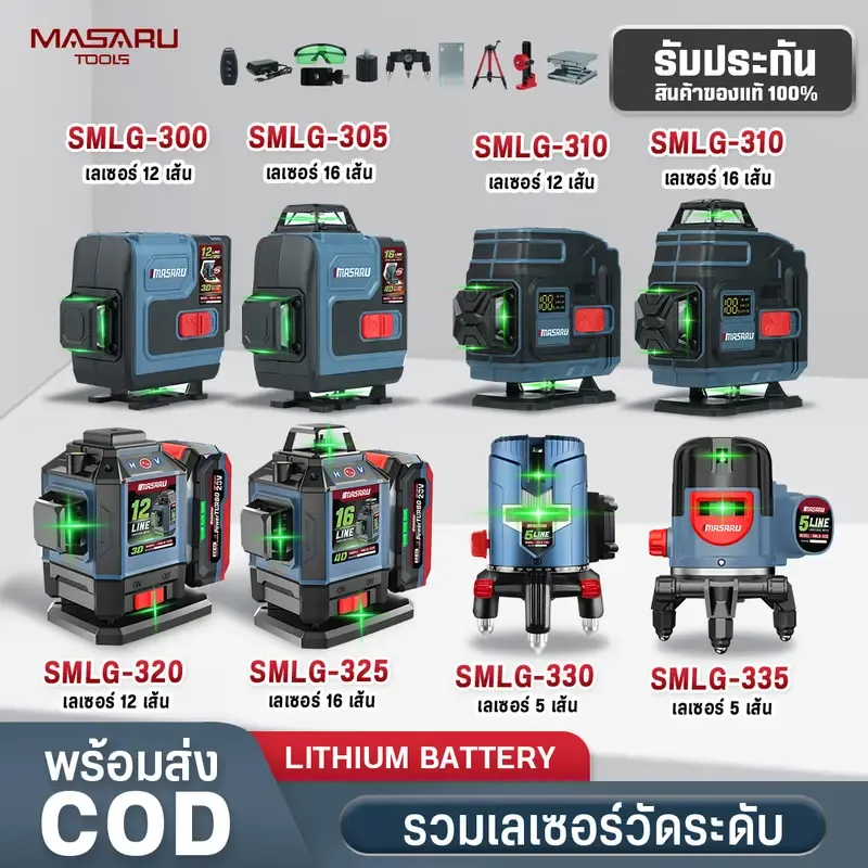 เครื่องวัดระดับเลเซอร์แบบแสงสีเขียว LASER LEVEL METER รุ่น SMLG-300 เลเซอร์วัดระดับ เลเซอร์ระดับ