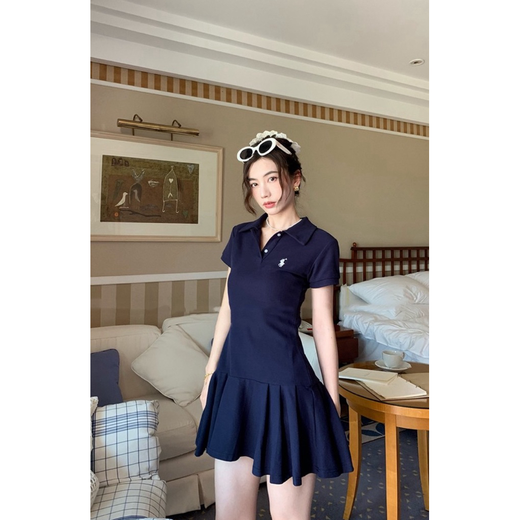 เดรสผ้ายืดงานแบรนด์jry studio ฟรีไซด์smlมือ1สีกรม