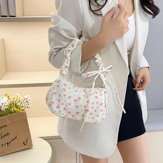 ส่งด่วน GUCSELECTED(B2219) กระเป๋าถือสะพายไหล่ลายดอกไม้ใบเล็ก ปรับสายย่นน่ารัก