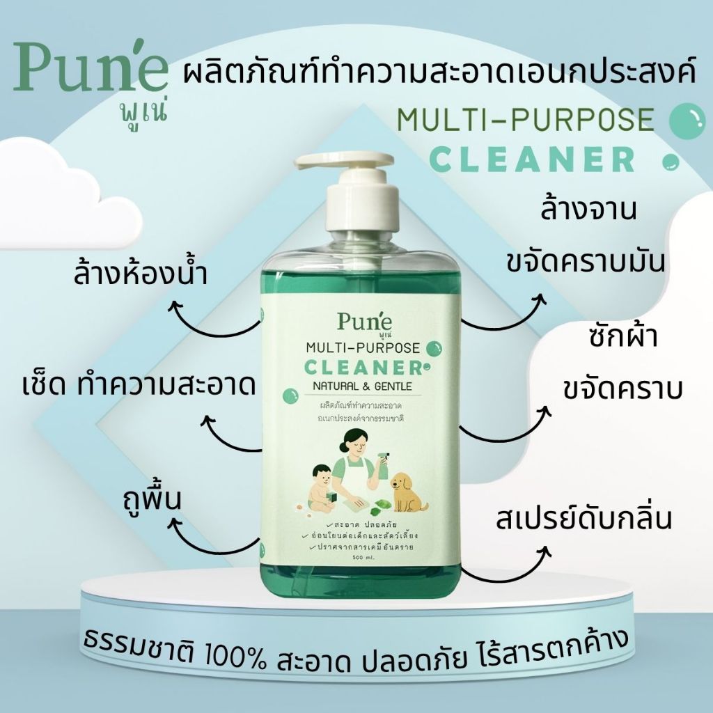 พูเน่ น้ำยาทำความสะอาดอเนกประสงค์ น้ำยาถูพื้น น้ำยาล้างจาน น้ำยาซักผ้า น้ำยาเช็ดโต๊ะ น้ำยาดับกลิ่น