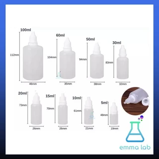 ขวดบีบหยดพลาสติก PE ใส หัวแหลม ฝาขาว แพ็ค 5 ขวด (3ml–100ml) สำหรับน้ำยา น้ำมันหอม สี DIY