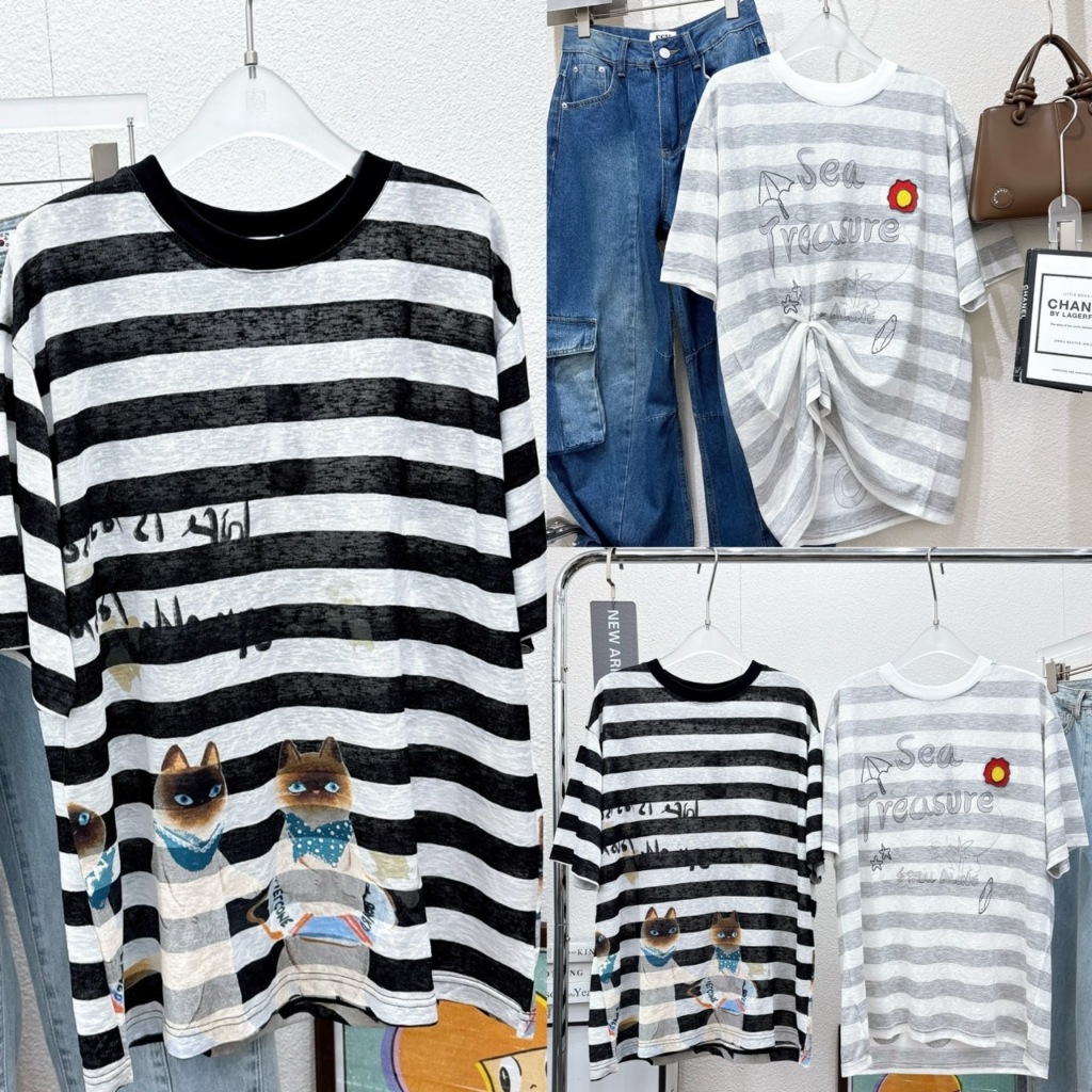Striped soft t-shirt เสื้อยืดทรงโอเวอร์ไซส์รุ่น 88100 TAG YT FACTORY