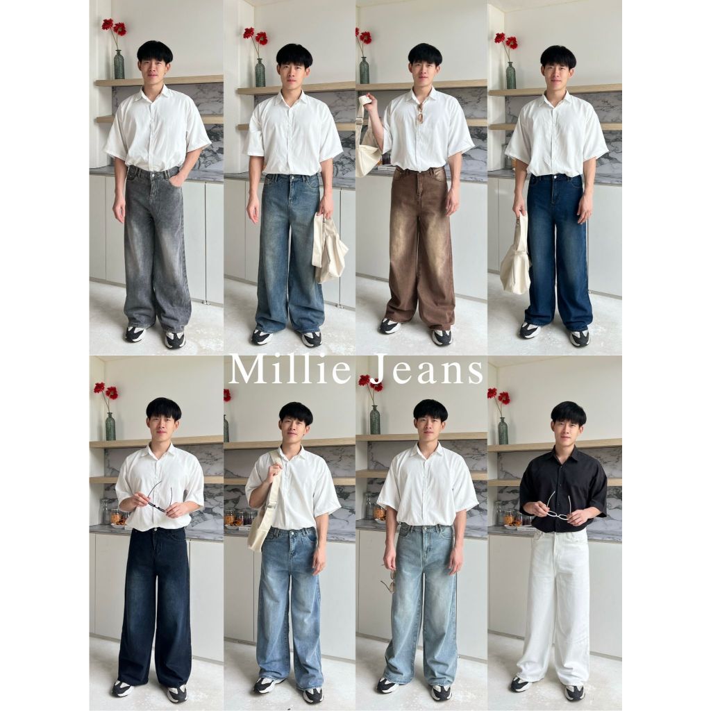 Beberlin กางเกงยีนส์ผู้ชาย กระบอกใหญ่ สีเฟดลงตัว รุ่น Millie jeans / No : 2389