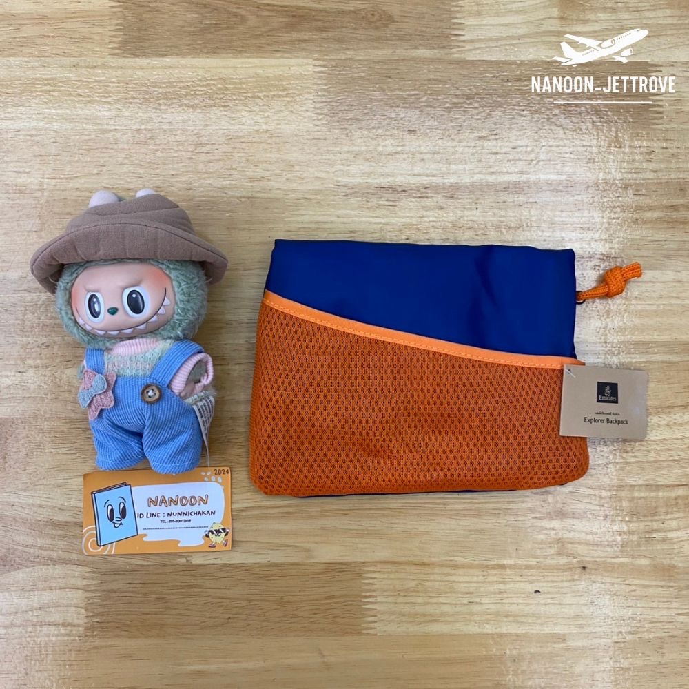 🎒 New กระเป๋า Amenity Kit Emirates | สีน้ำเงินแถบส้ม | ของแท้จากสายการบิน Emirates