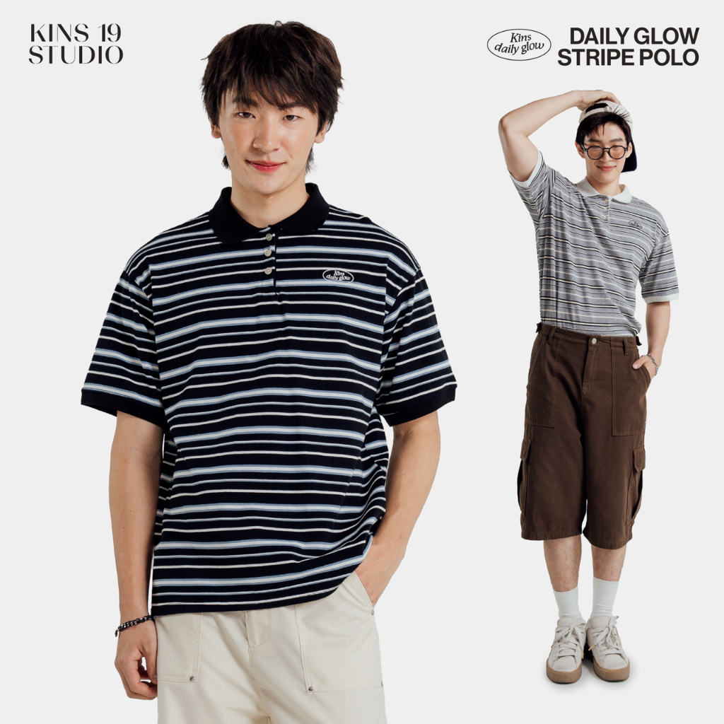 KINS 19 STUDIO |  DAILY GLOW STRIPE POLO เสื้อโปโลคินส์ [KN136]
