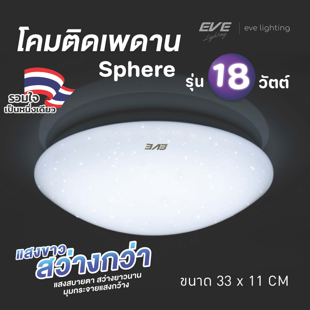 EVE โคมไฟติดเพดาน พร้อมแผงแอลอีดี LED ประกายดาว ขนาด 18 - 24W แสงขาว (ไม่เอากล่องลดเพิ่ม 10%)
