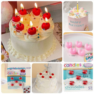 เทียนวันเกิด เทียนเชอร์รี สีแดง ชมพู เทียน แพค5ชิ้น