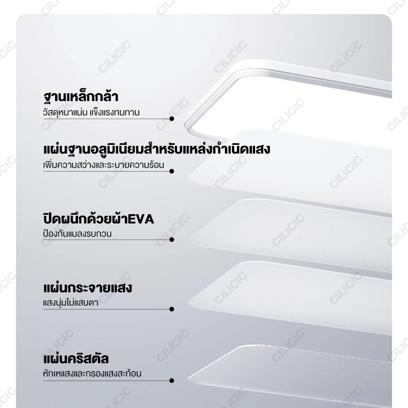 โคมไฟเพดาน ไฟ LED โคมไฟติดเพดาน ไฟวงกลม สแควร์ ไฟห้องนอน  เรียบง่าย 3สี รีโมทคอนโทรล ห้องนั่งเล่น รูปที่ 6
