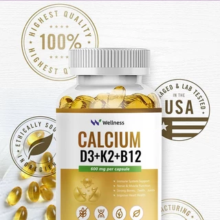 Wellness Calcium + Vitamin D3 K2 B12 Immune System Support Nerve & Muscle Function Strong Bones,Teeth,Joints