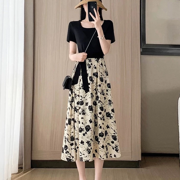 ชุดเกาหลี ชุดวินเทจ เสื้อผ้าแฟชั่นผู้หญิง ชุดเดรสสีดํา เดรสไซส์ใหญ่ thumbnail 6