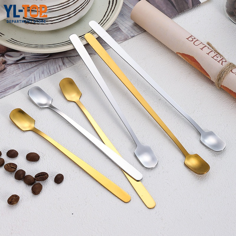 ช้อนสแตนเลส (ช้อนกาแฟ/ช้อนตักเค้ก)  - สี ทอง/เงิน สไตล์เกาหลีด้ามยาว ช้อนหัวเหลี่ยม ขนาด 13CM/15CM/17CM G2899