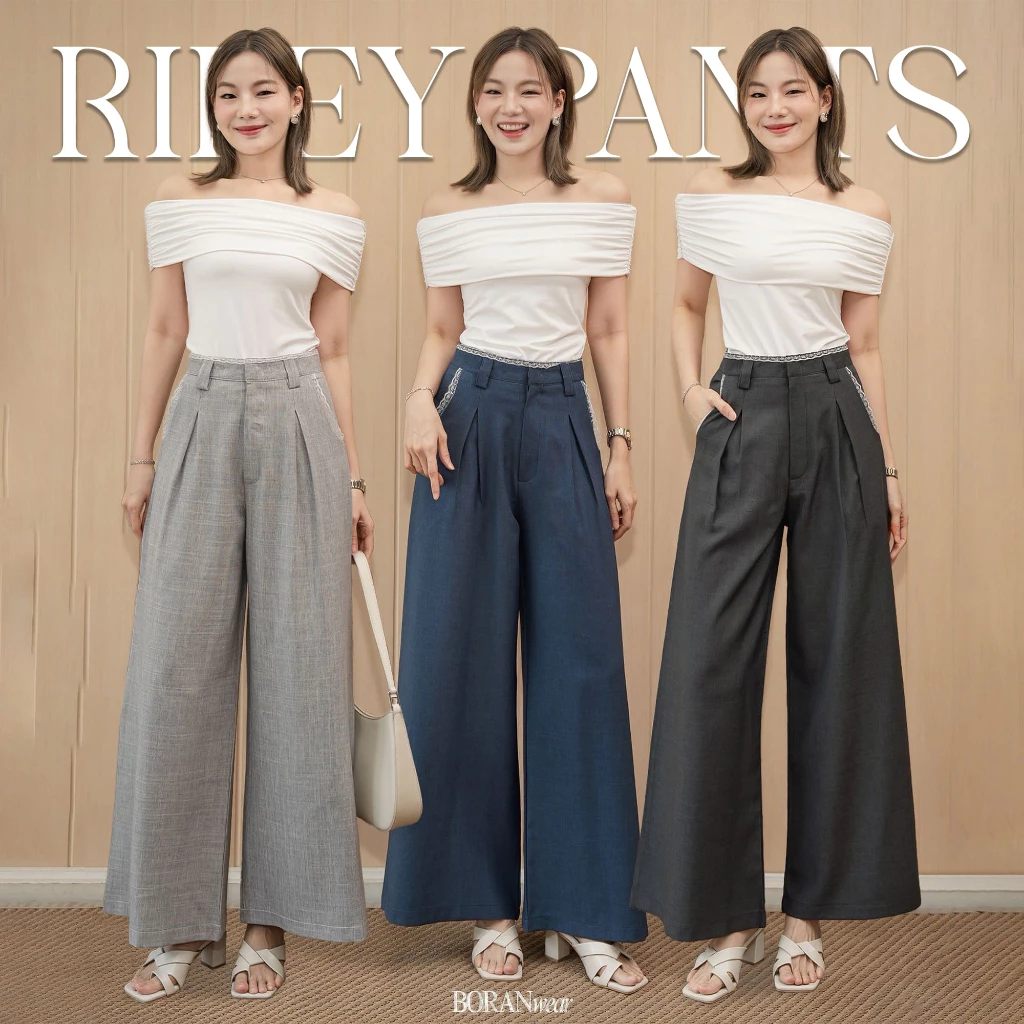 BORANwear – Riley Pants กางเกงแสล็ควินเทจทรงขาบานสำหรับผู้หญิง ทรงคลาสสิก ใส่สบาย ใส่ทำงาน เที่ยว