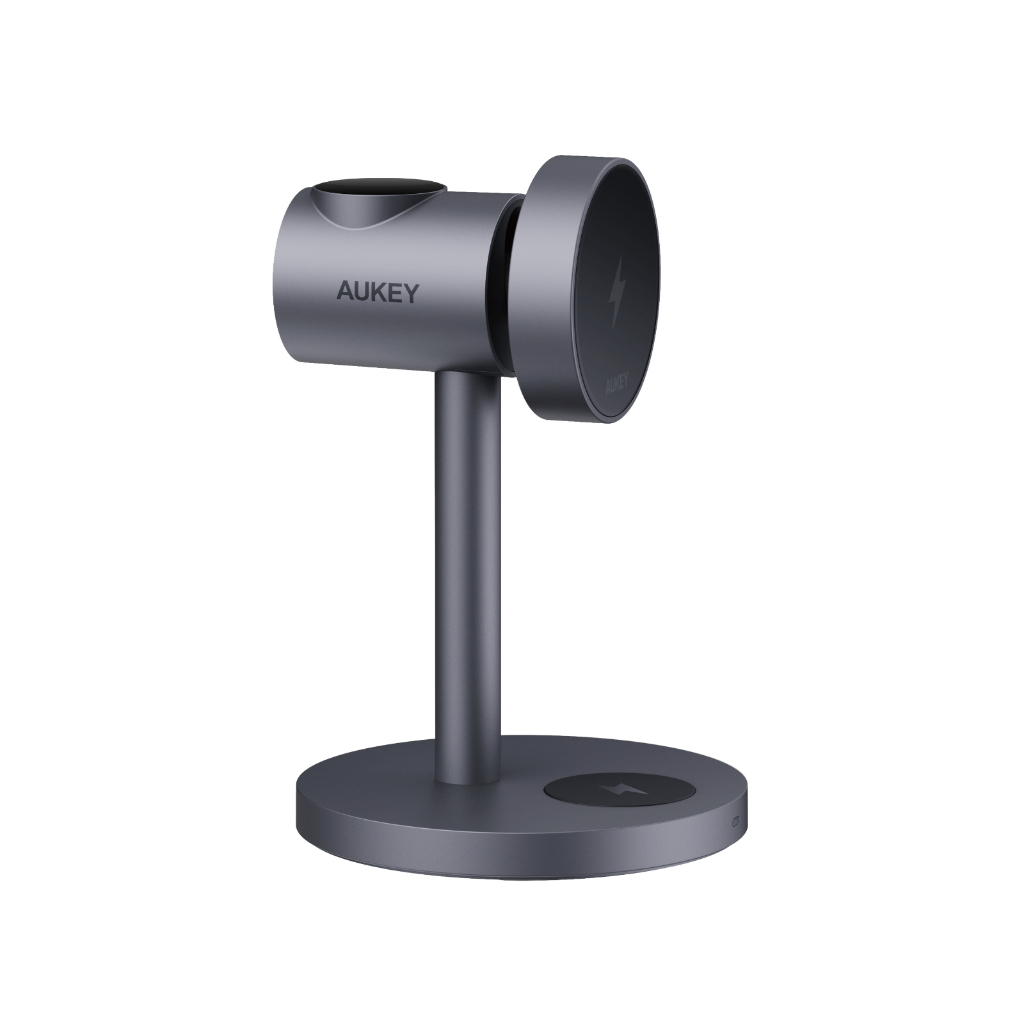 AUKEY MagFusion แท่นชาร์จไร้สายแม่เหล็ก 3-in-1 Qi2 สำหรับ Samsung / Android ชาร์จเร็ว 3 อุปกรณ์