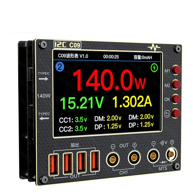 มิเตอร์วัดสัญญาณคลื่น i2C C09 Waveform Ammeter Digital Oscillograph 2 Channel Oscilloscope