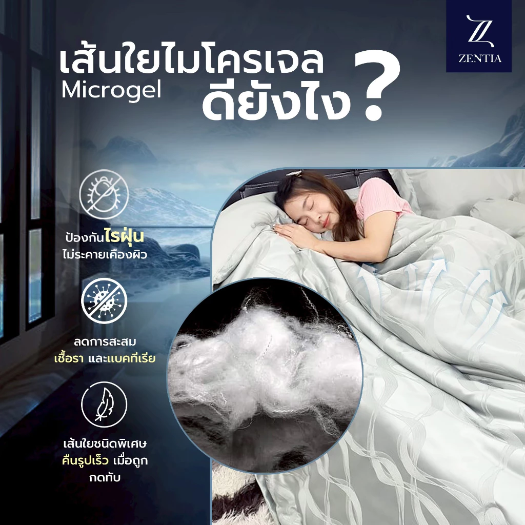 ZENTIA ชุดผ้าปู + ผ้านวม รุ่น NC สัมผัสนุ่มลื่นนอนเย็นสบาย กันไรฝุ่น ทอ 700 เส้น ครบเซ็ต 6 ชิ้น [NC] thumbnail 6