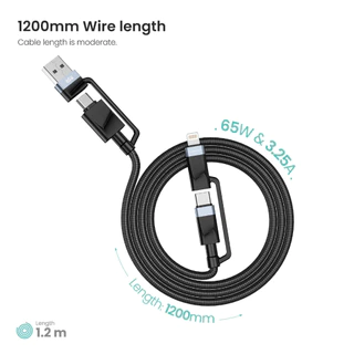 สายชาร์จ ALPHA.X 4-in-1 Braided Data Cable 65W 1.2M ALU-4in1-15 Black