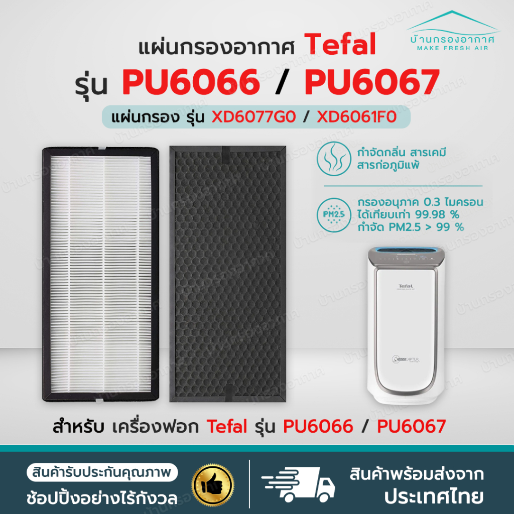 ราคาโปร✅ แผ่นกรองอากาศ Tefal XD6077G0 / XD6061F0 (Size XL) สำหรับ เครื่องฟอกอากาศ Tefal PU6067 / PU6