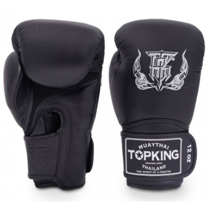 Top King Boxing Gloves ฺBlack (10,12,14,16 oz.) Genuine leather Training นวมซ้อม ท็อปคิงส์ ทำจากหนังแท้ ผลิตในประเทศไทย