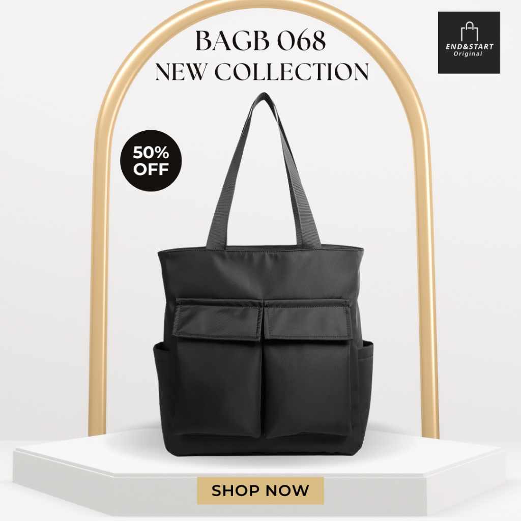 BAGB068 END & START กระเป๋า Tote สะพายไหล่ จุของเยอะ ช่องเก็บของรอบใบ ใส่ Tablet 11" ได้ สไตล์เกาหลี
