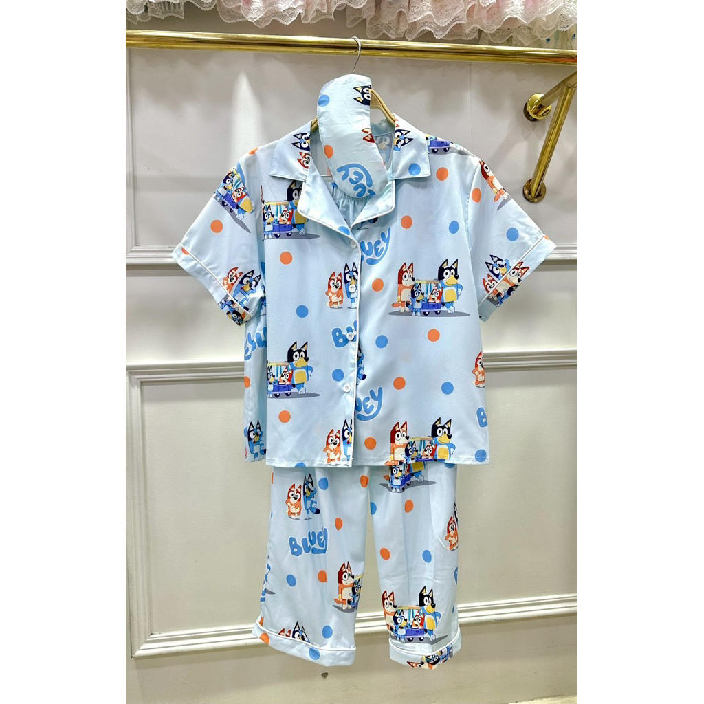 💤🛌 ชุดนอนเด็ก ผ้าไหมเกาหลี (แขนสั้น+ขายาว ) 👍🆓 ฟรี ผ้าปิดตา 👧🏻